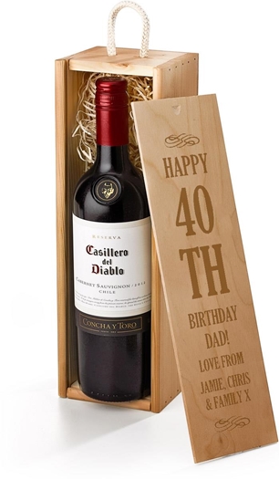 Birthday Casillero del Diablo Red Wine Gift Box With Engraved Personalised Lid